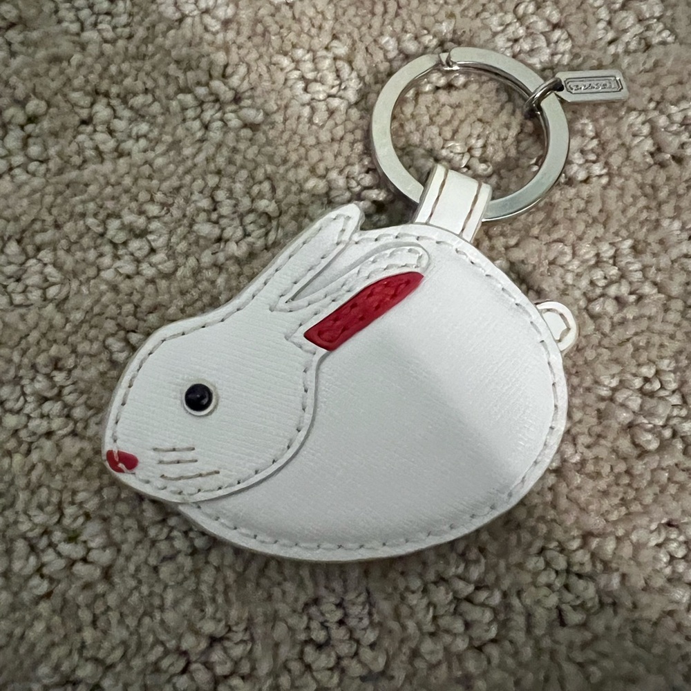 Coach White and Red Rabbit Keychain